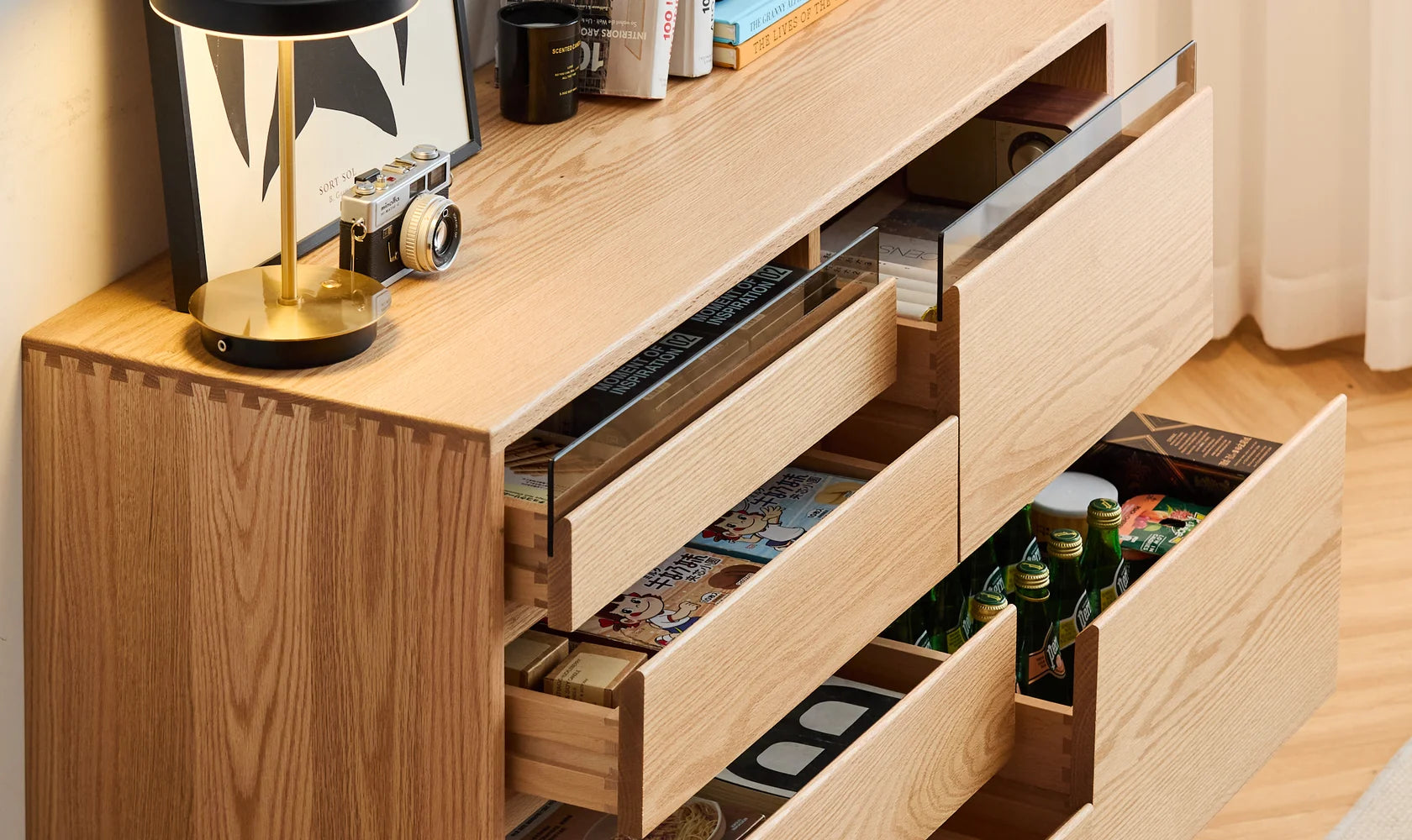 Orbit Six-Drawer Solid Oak Cabinet