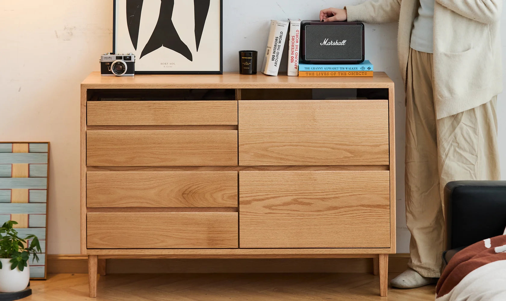 Orbit Six-Drawer Solid Oak Cabinet