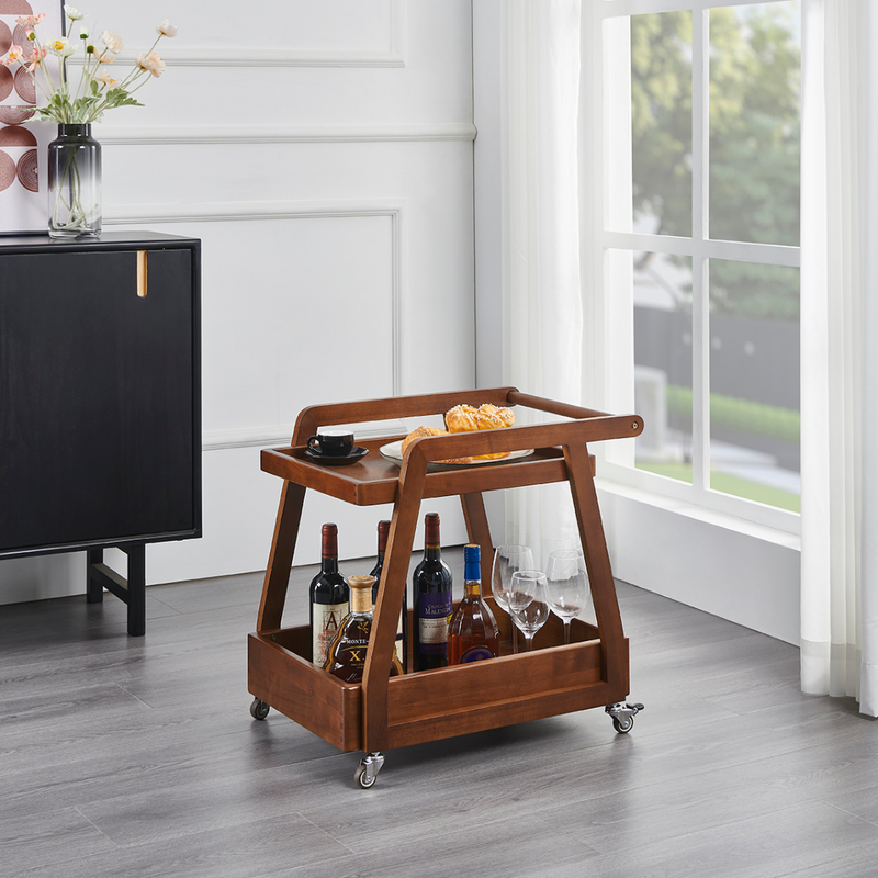 Andlia Solid Wood Bar Cart With Wheels