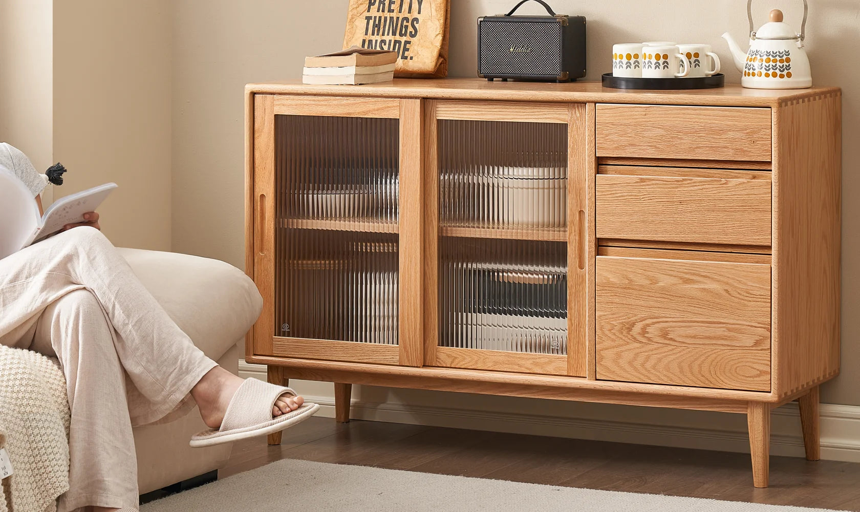Realwyn Solid Oak Sideboard Cabinet