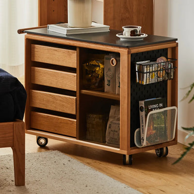 Ethan Cherry Wood Bar Cart With Wheels