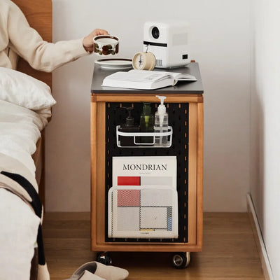 Ethan Cherry Wood Bar Cart With Wheels