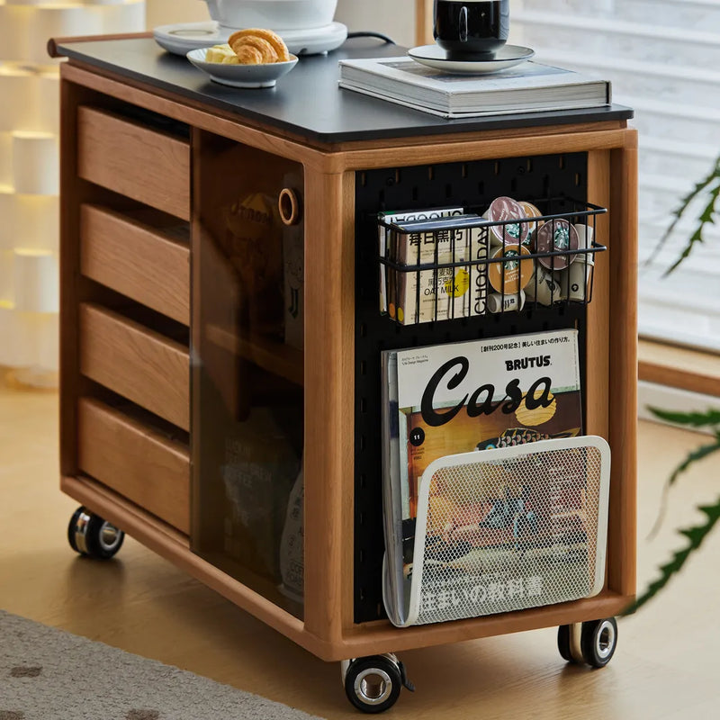 Ethan Cherry Wood Bar Cart With Wheels