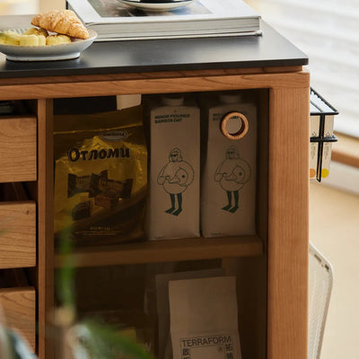 Ethan Cherry Wood Bar Cart With Wheels