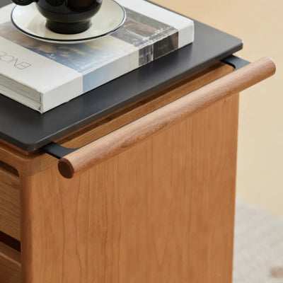 Ethan Cherry Wood Bar Cart With Wheels