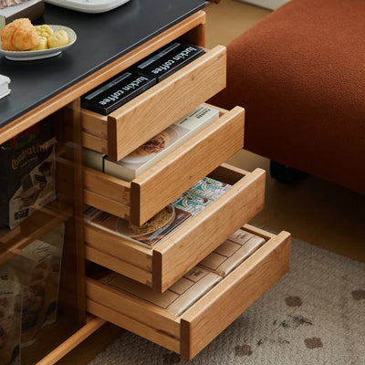 Ethan Cherry Wood Bar Cart With Wheels