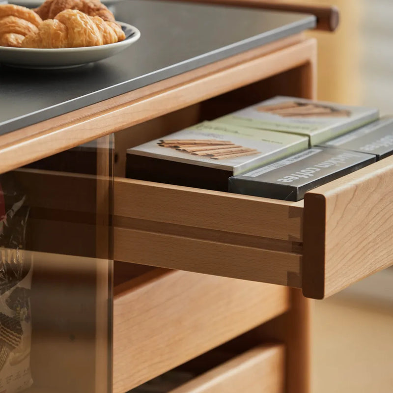 Ethan Cherry Wood Bar Cart With Wheels