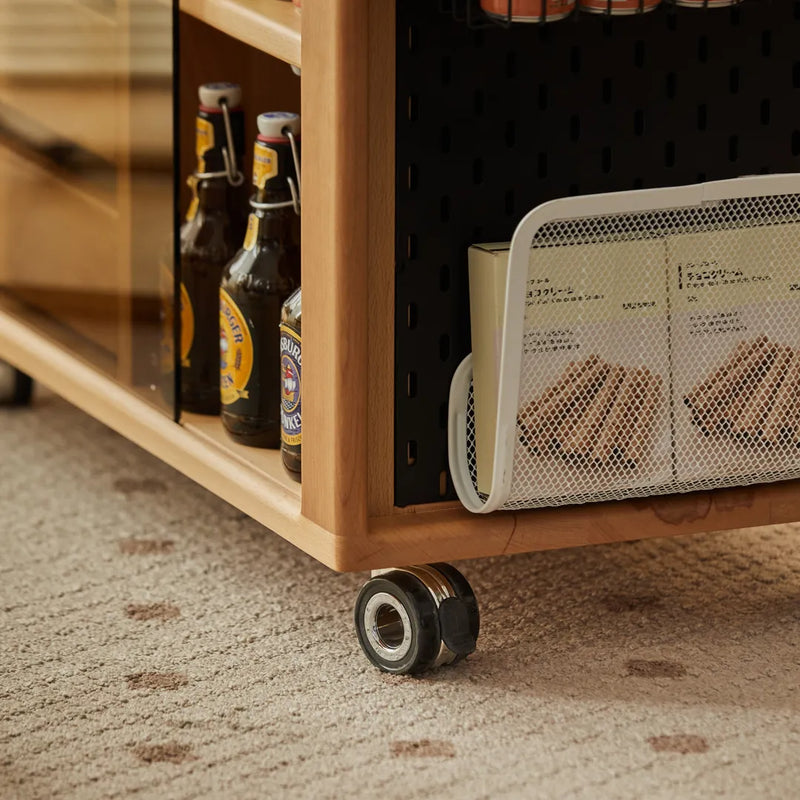 Ethan Cherry Wood Bar Cart With Wheels