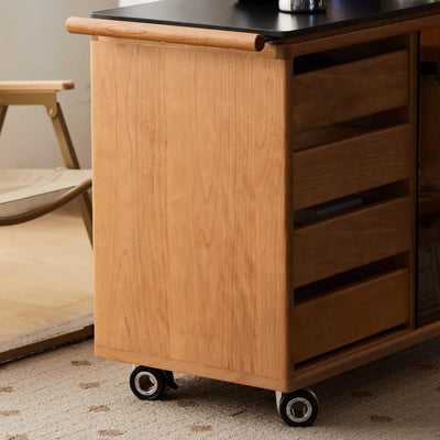 Ethan Cherry Wood Bar Cart With Wheels