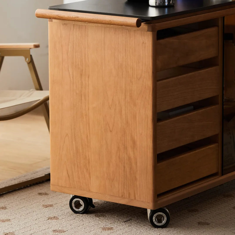Ethan Cherry Wood Bar Cart With Wheels