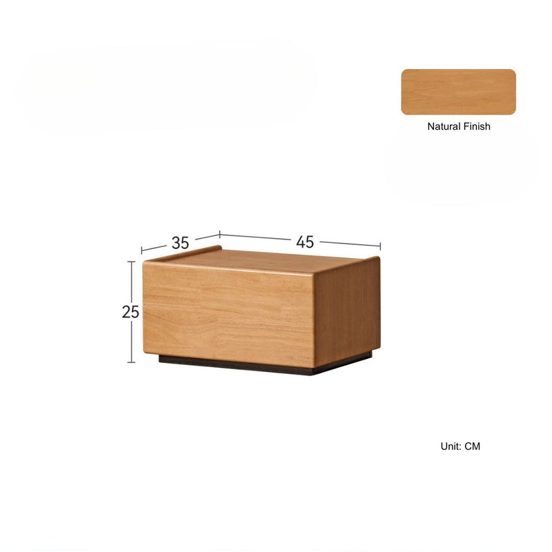 Wooden cube with dimensions labeled on a white background