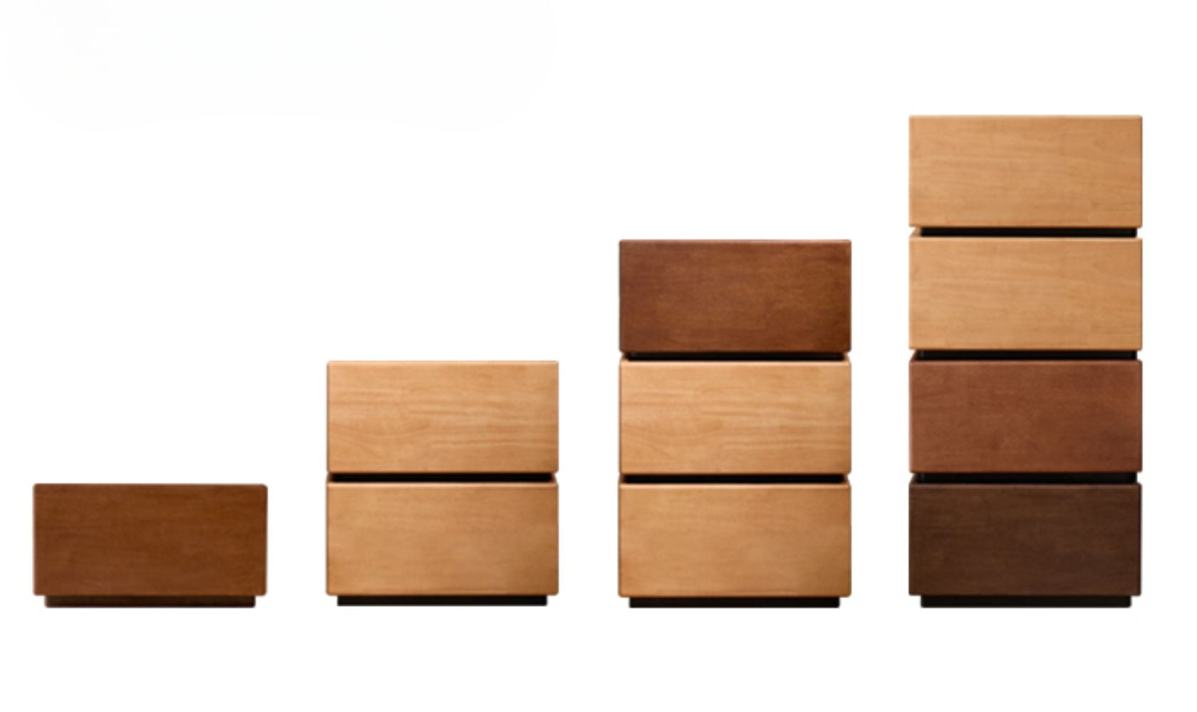 Set of wooden boxes in various sizes on a white background