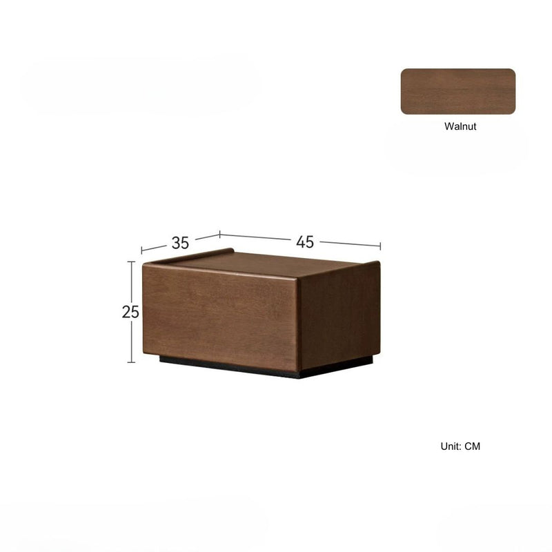 Brown cube-shaped object with dimensions and color swatch on a white background