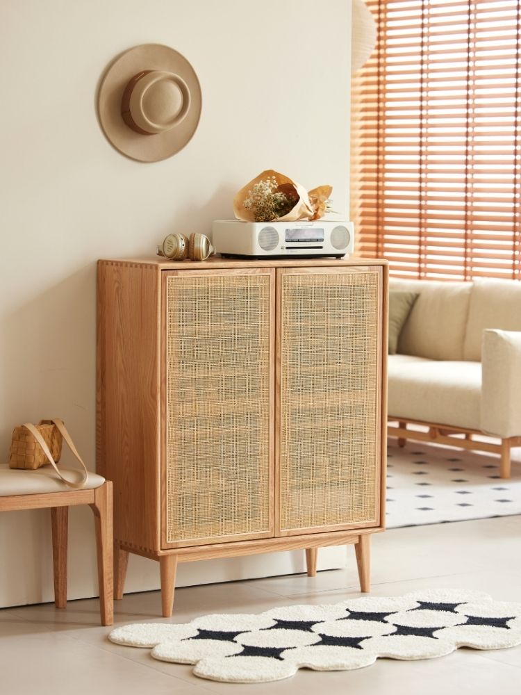 Versa Rattan-Weave Door Shoe Storage Cabinet
