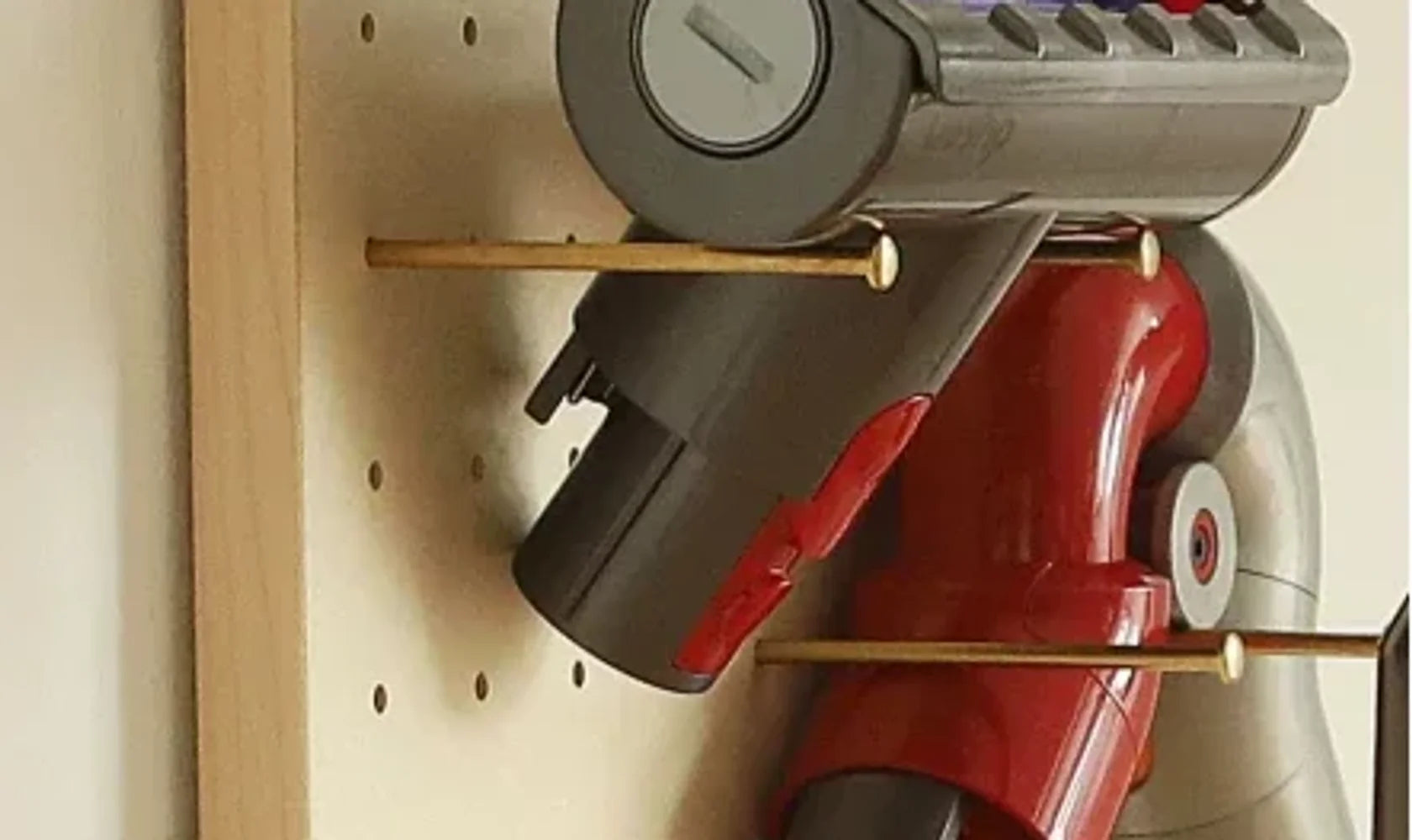Stax Wooden Pegboard Vacuum Organizer Rack