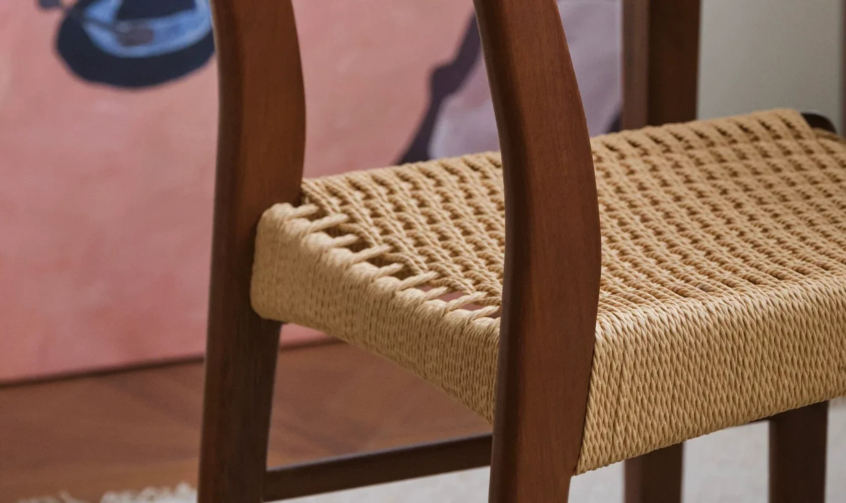 Vinslet Vintage Solid Wood Dining Chair with Hand-Woven Seat