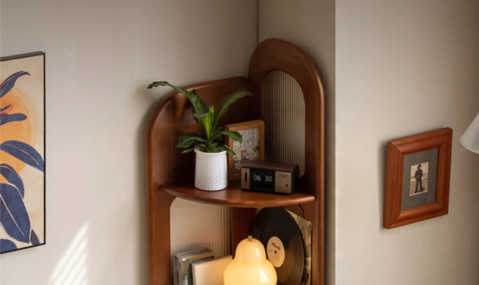Hugo Solid Wood Corner Bookshelf with Glass Panel