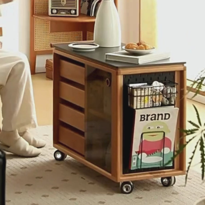 Ethan Cherry Wood Bar Cart With Wheels