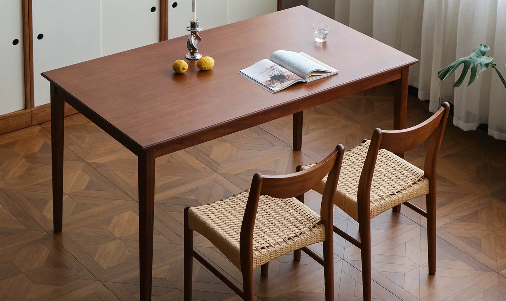 Vinslet Vintage Solid Wood Dining Chair with Hand-Woven Seat